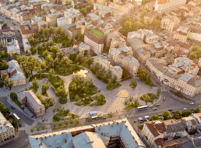 У Львові обрали проєкт простору за Оперним театром — 245 дерев, фонтан і паркінг-укриття