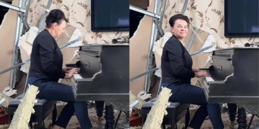 На Київщині жінка зіграла у своєму зруйнованому будинку «Ніч яка місячна»